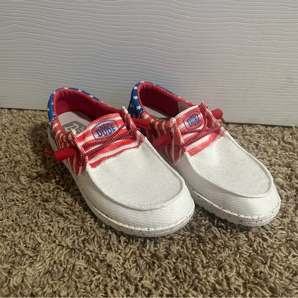 Hey Dude Wendy Women’s Red, White, and Blue Shoes